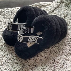 UGG Black Plush Slippers